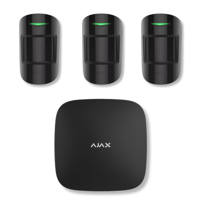 3 Bezprzewodowe czujki ruchu AJAX Motion Protect (czarne) w zestawie z centralą AJAX Hub 2 4G