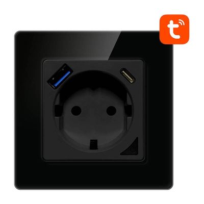 Inteligentne gniazdo ścienne WiFi Avatto N-WOT10-USB-B USB i USB-C TUYA &ndash; czarne