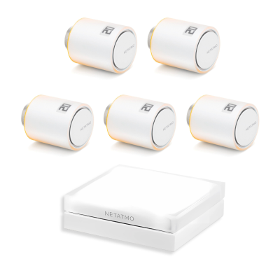 Pakiet Starter Pack: 2 x inteligentne głowice termostatyczne Netatmo NVP + przekaźnik + zestaw 3 głowic termostatycznych Netatmo NBU-NAV Pakiet Starter Pack: 2 x inteligentne głowice termostatyczne Netatmo NVP + przekaźnik + zestaw 3 głowic termostatycznych Netatmo NBU-NAV