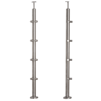 Słupek balustradowy narożny ze stali nierdzewnej &ndash; fi 42,4/ H1060/ 1102, 4 mm/ 2x4 uchwyty, szlifowany