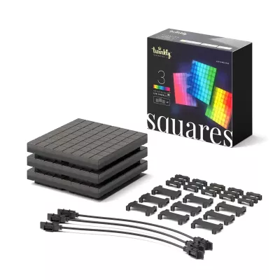 Inteligentne panele ścienne Twinkly Squares - 3 Extension Panels, RGB LED, USB-C, Black