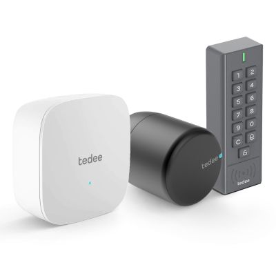 Inteligentny zamek Tedee Lock PRO – grafitowy, zestaw z routerem oraz klawiaturą Tedee Inteligentny zamek Tedee Lock PRO – grafitowy, zestaw z routerem oraz klawiaturą Tedee