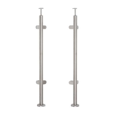 Słupek balustradowy narożny ze stali nierdzewnej &ndash; fi 42,4x1060/1102,4 mm/ 4 uchwyty do szkła, szlifowany