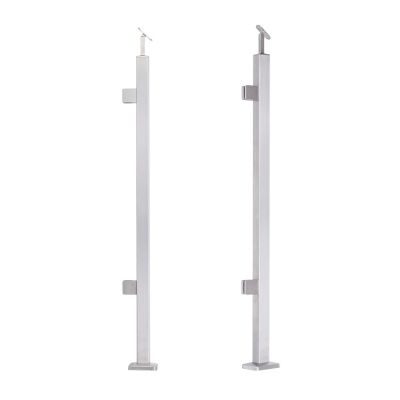 Słupek balustradowy końcowy lewy ze stali nierdzewnej &ndash; 40x40x1060/1100 mm/ 2 uchwyty do szkła, szlifowany