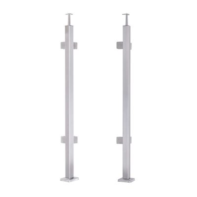 Słupek balustradowy narożny ze stali nierdzewnej &ndash; 40x40x1060/ 1100 mm/ 4 uchwyty do szkła, szlifowany