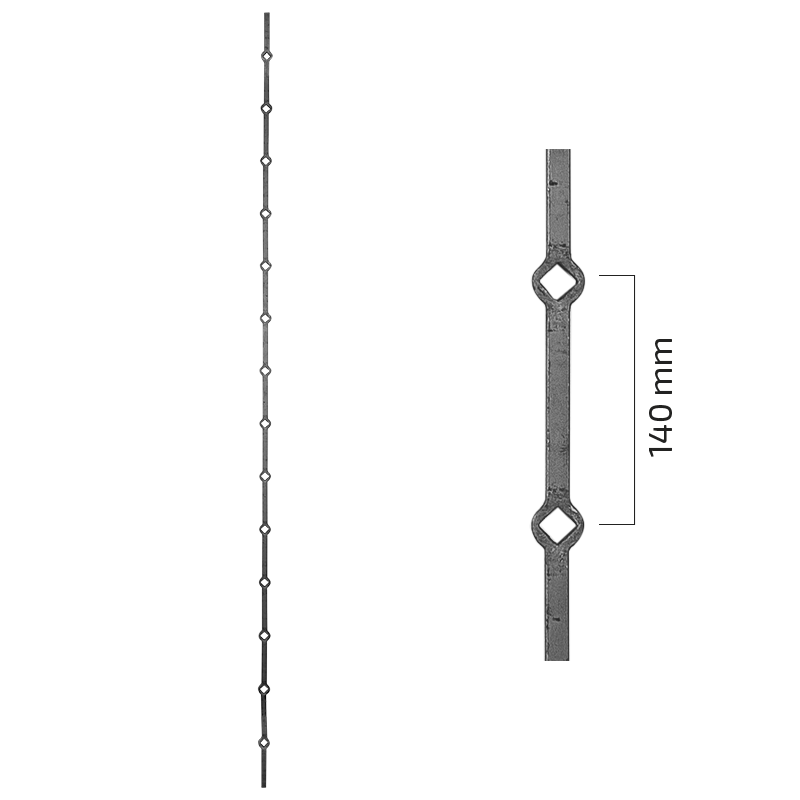 Pręt stalowy kuty otworowany 14x14 mm H2000 mm