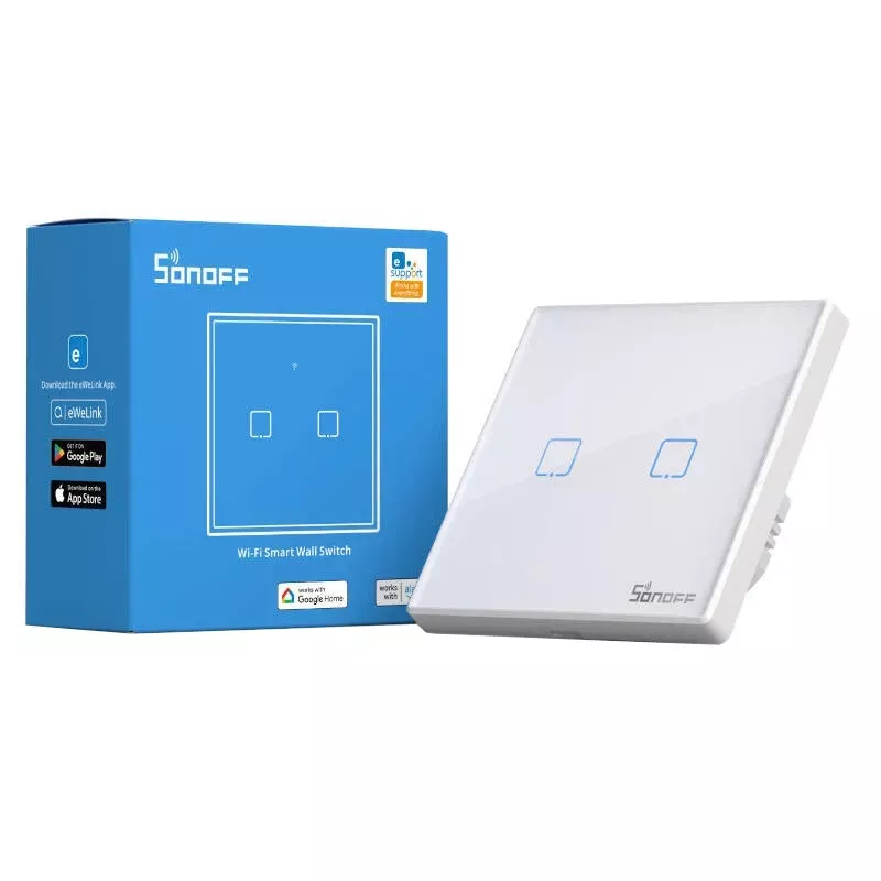 Dotykowy włącznik światła WiFi + RF 433 Sonoff T2 EU TX (2-kanałowy) nowa wersja