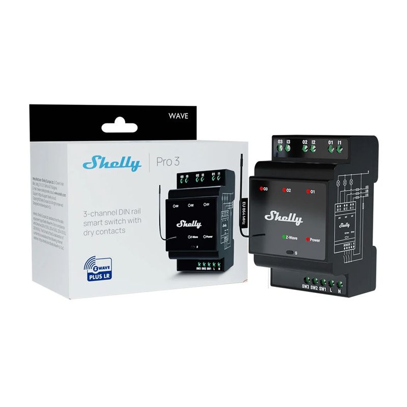 3-kanałowy przekaźnik na szynę DIN Shelly Qubino Wave Pro 3 Z-Wave