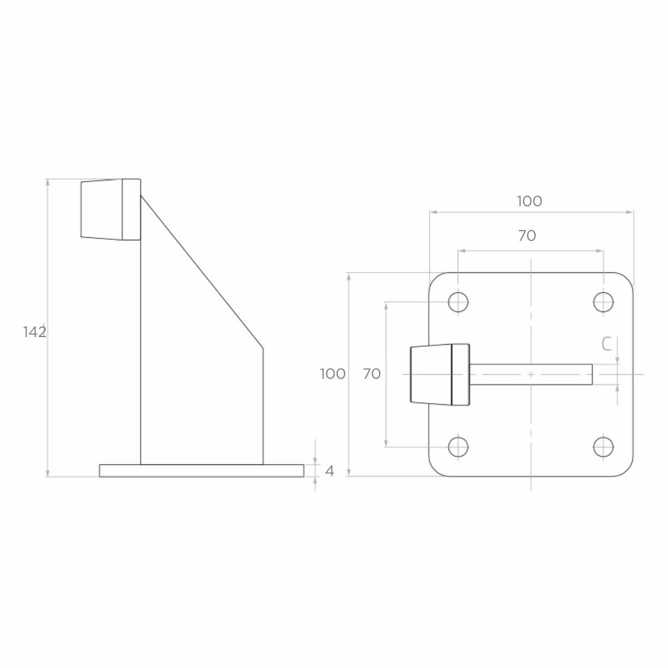 Odbojnik zewnętrzny do bramy lub furtki, przykręcany, z płytką 100x100 mm