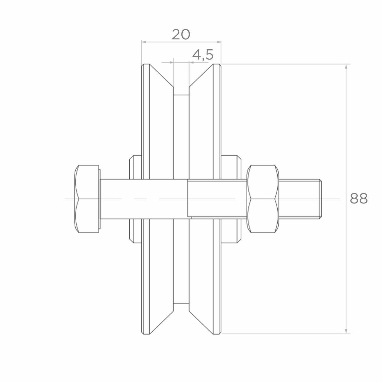 Rolka jezdna stalowa typu "V" – fi 88x22 mm