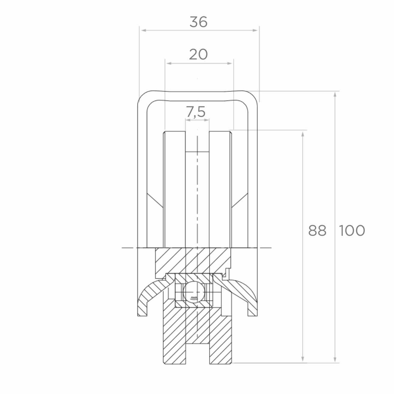Rolka jezdna "T" do bramy przesuwnej – fi 88x20 mm