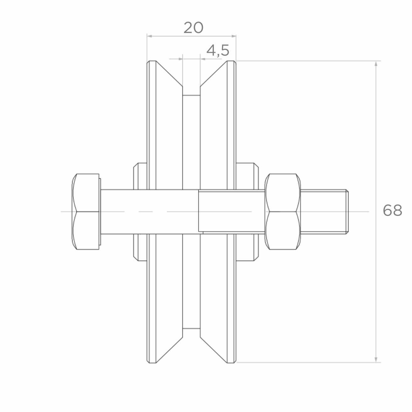 Rolka jezdna stalowa typu "V" – fi 68x20 mm