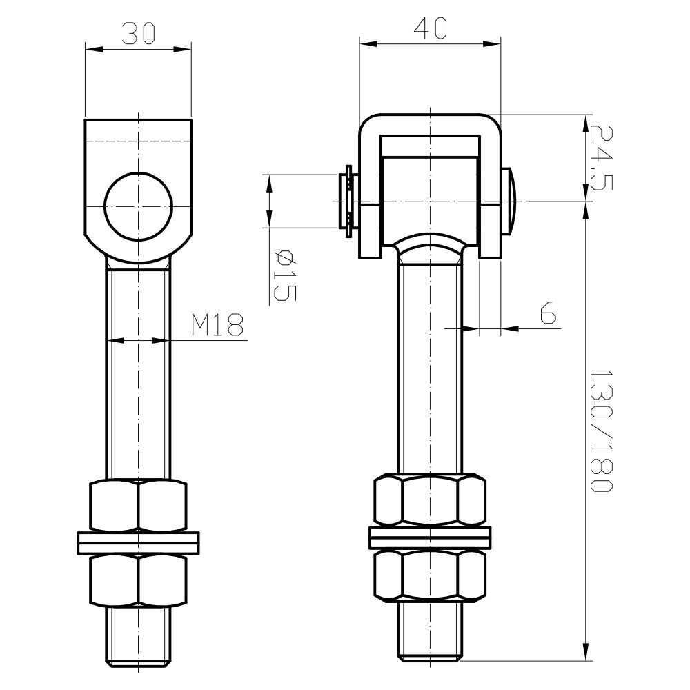 Zawias regulowany przykręcany M18 długi L180 mm Zawias regulowany przykręcany M18 długi L180 mm