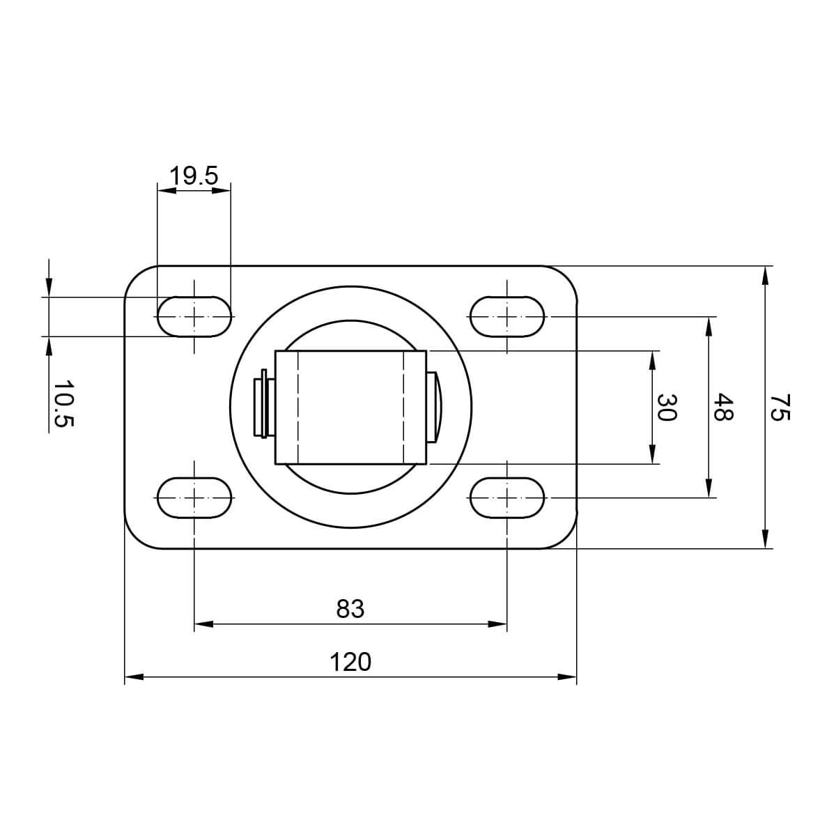 Zawias regulowany M20, podstawa120x75x4 mm, fasola