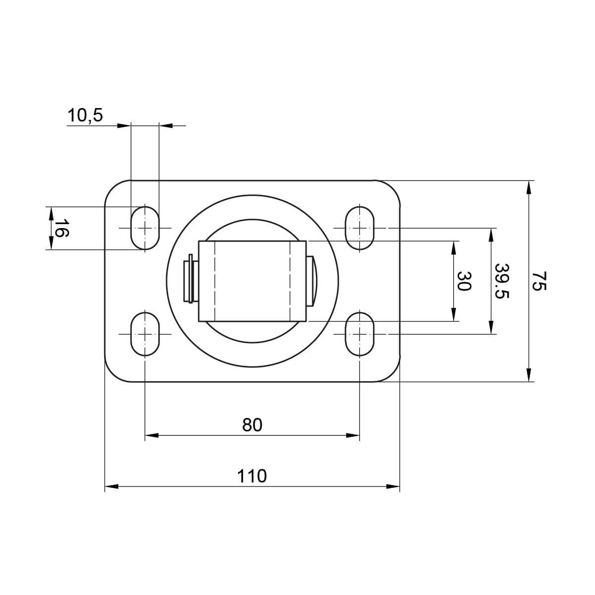 Zawias regulowany M20, podstawa110x75x4 mm, fasola