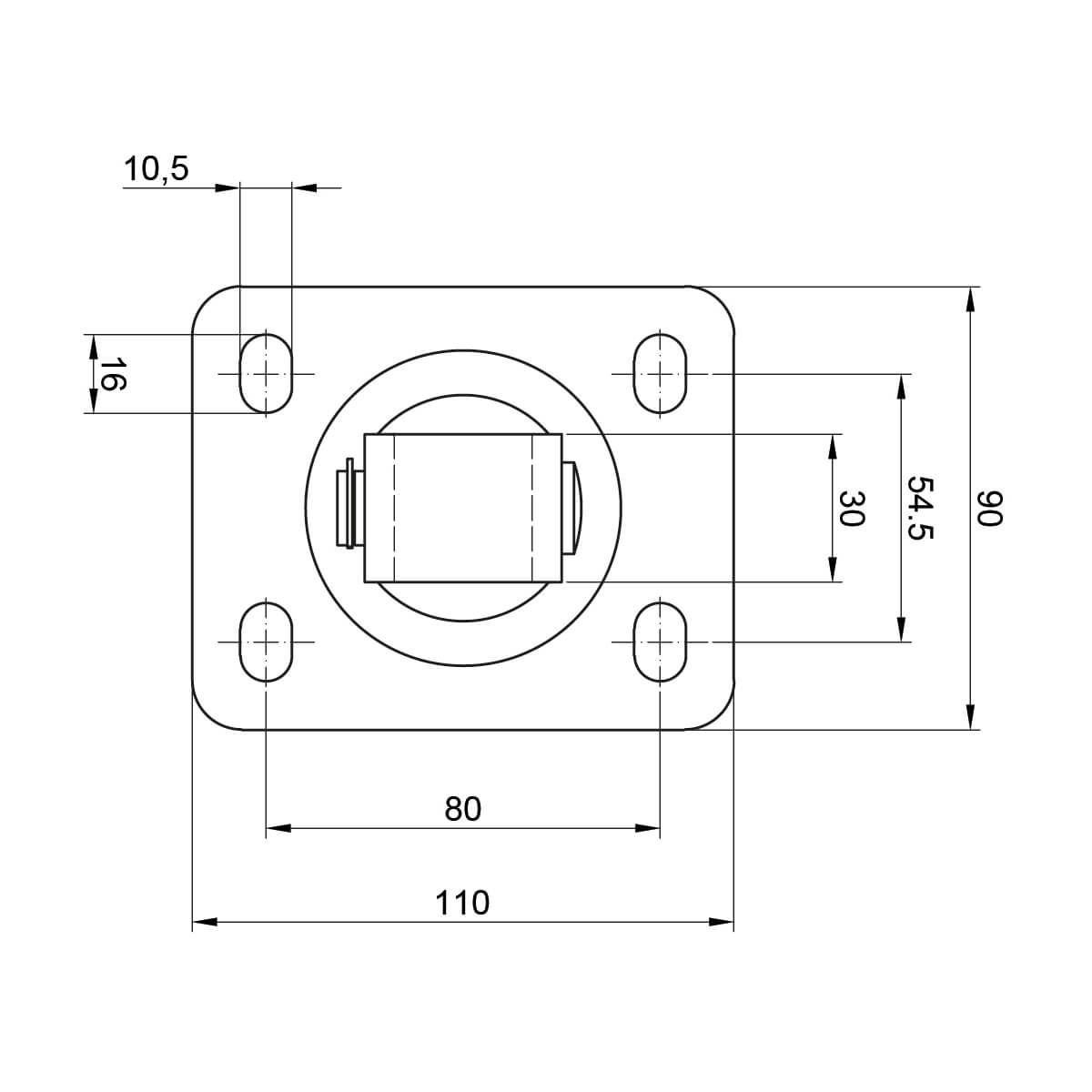 Zawias regulowany M20, podstawa110x90x4 mm, fasola