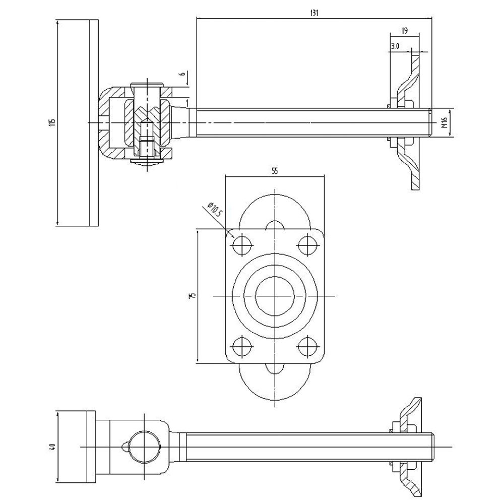 Zawias regulowany M16 z szyldem 115x40 mm i platerem 75x55x3