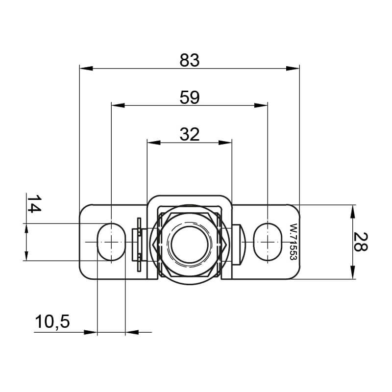 Zawias regulowany M16, L-130 - gięty