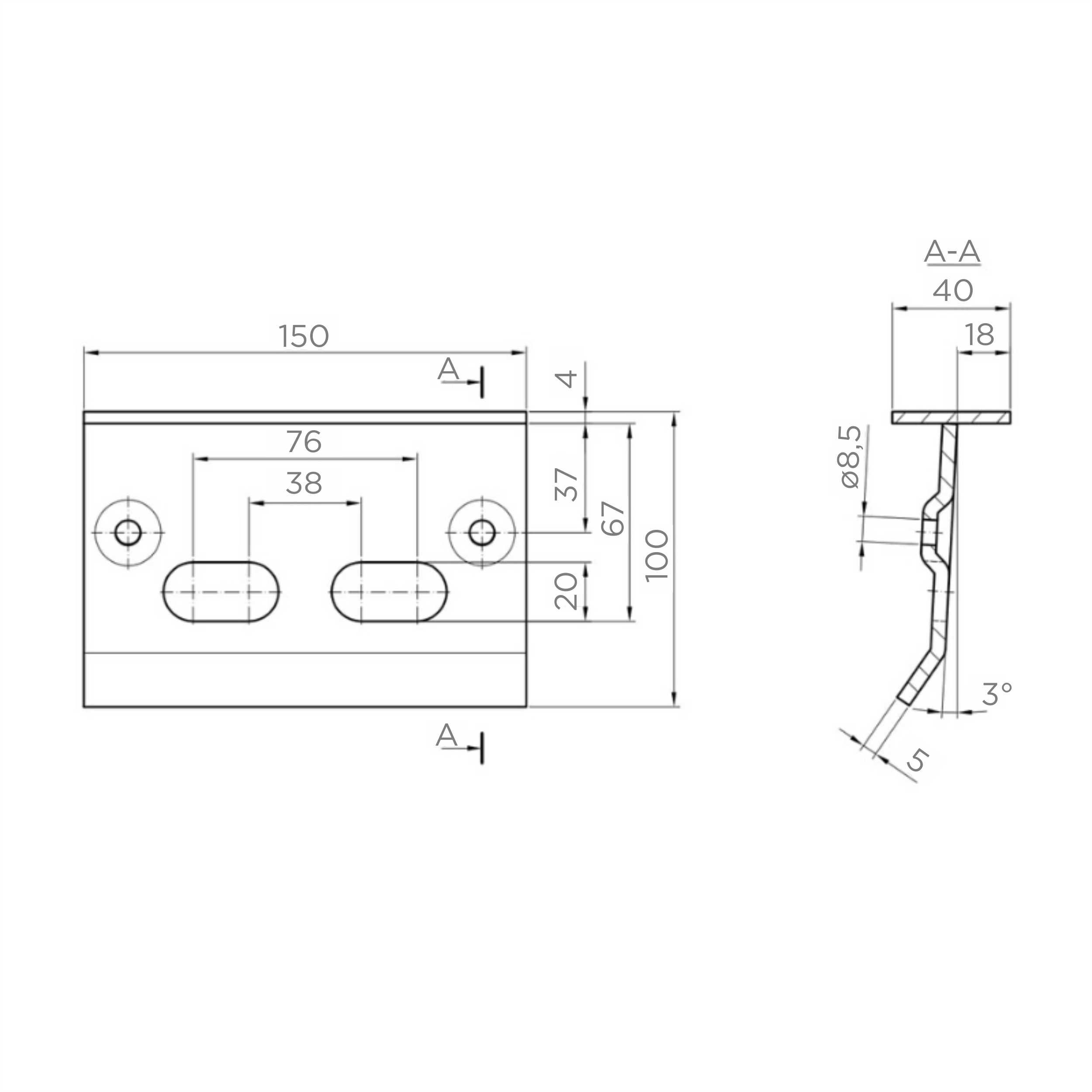 Stoper do bramy z otworami pod rygiel - ocynk 67 mm