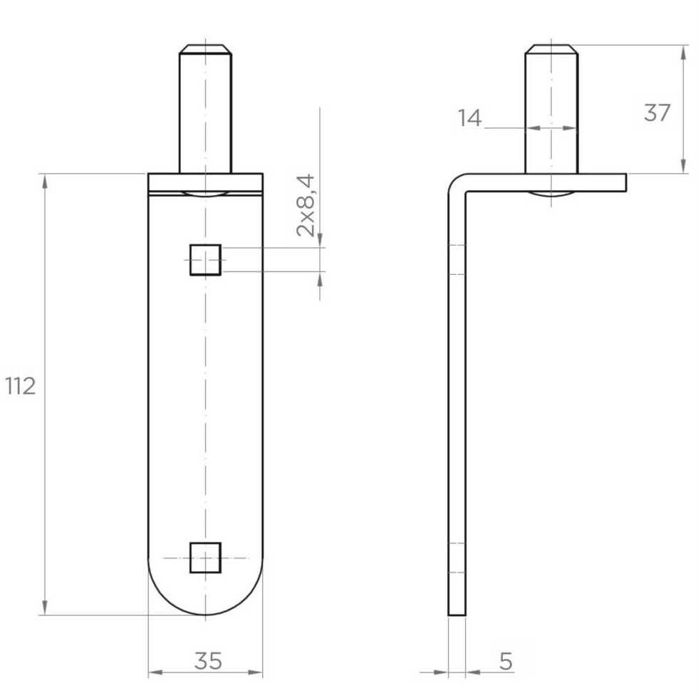 Czop do zawiasu pasowego przykręcany d14 x H35 x L150 mm