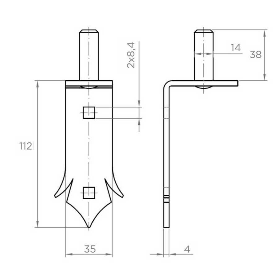 Czop do zawiasu pasowego przykręcany d14 x H35 x L150 mm ozdobny