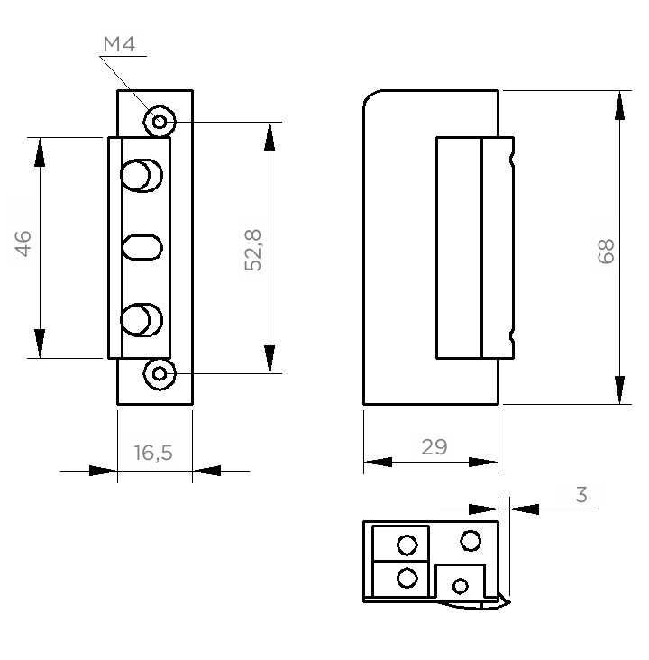 Elektrozaczep symetryczny do furtki lub drzwi 16,5 mm (R5) - z regulacją, 12 V