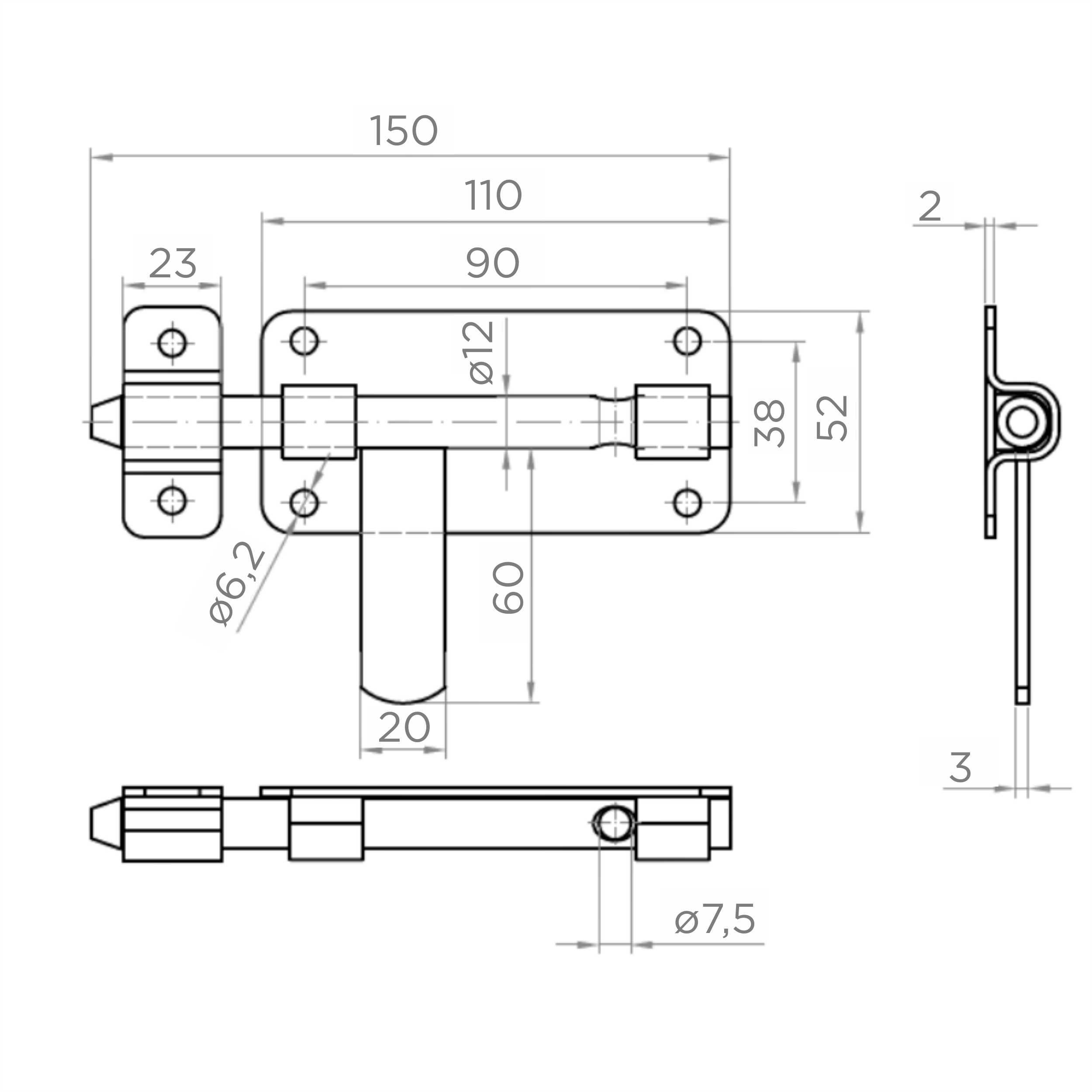Zasuwa ocynkowana fi12 x L150 mm