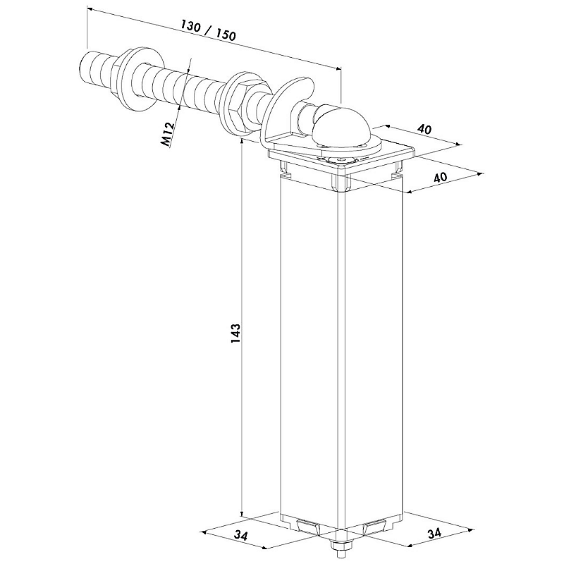 Zawias sprężynowy do furtek ogrodowych ze śrubą zawiasową 130 mm dla profilu 40 x 40 mm