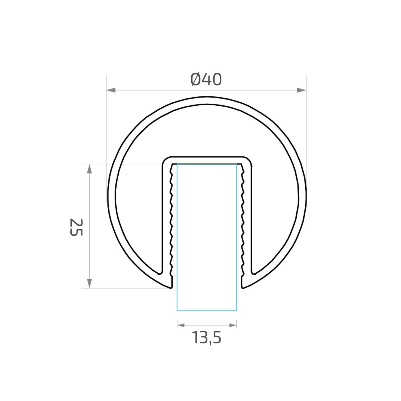 Pochwyt aluminiowy okrągły fi 40 mm - na szkło o grubości 12 - 13,52 mm, 5 m - Kozza