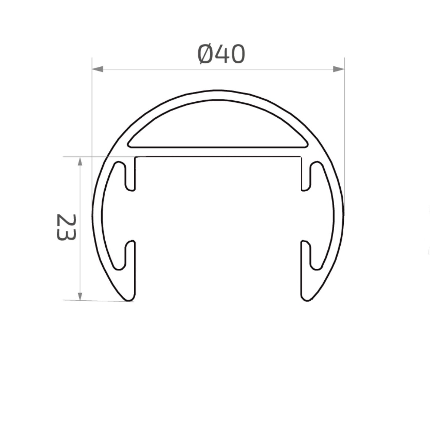 Pochwyt aluminiowy okrągły fi 40 mm - na szkło o grubości 16 - 21,52 mm, 5 m - Kozza