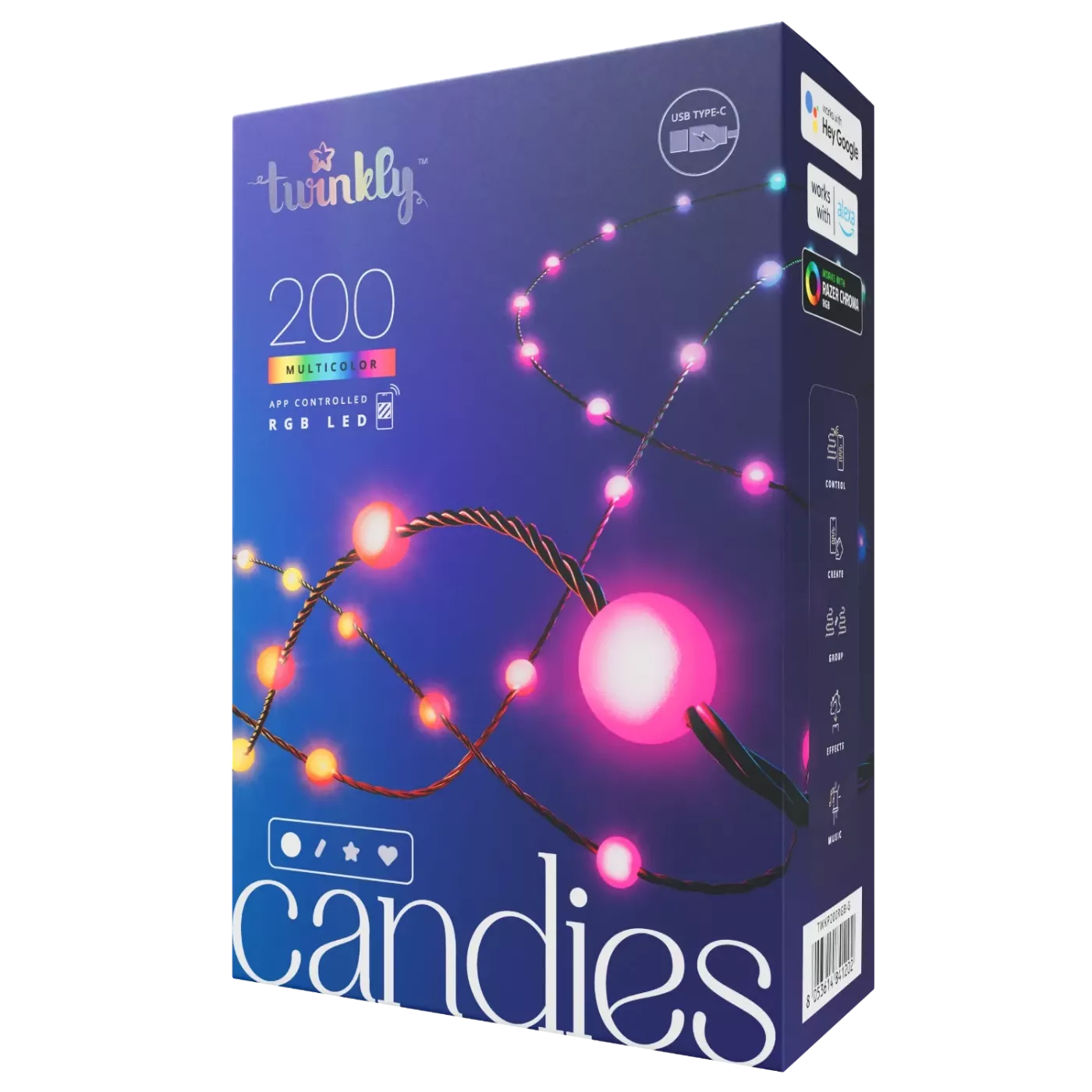 Lampki łańcuchowe - perełki Twinkly Strings USB - 200 Pearl-shaped RGB LEDs, Green Wire, USB-C