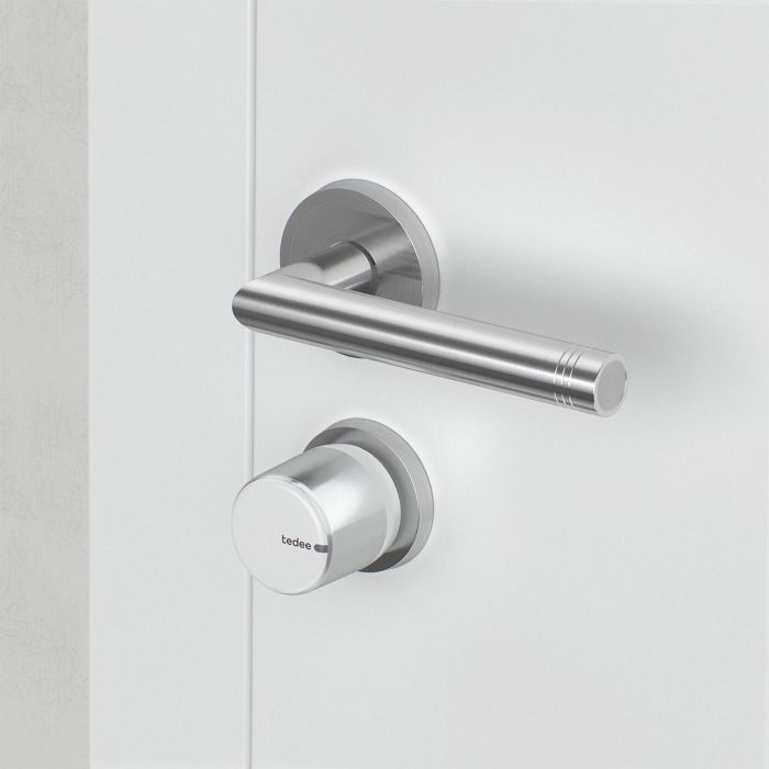 Zestaw inteligentny zamek Tedee Lock GO2 (aluminium) srebrny z białym przyciskiem + wkładka Gerda SLR SLR 30-61/30 mm z zębatką (typ B)