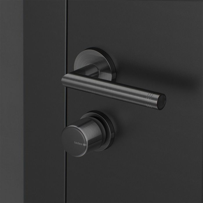 Zestaw inteligentny zamek Tedee Lock GO2 (aluminium) grafitowy z czarnym przyciskiem + Tedee Bridge Wi-Fi + wkładka modułowa SLR 30-61/30 mm (typ A) + biała klawiatura Tedee 2.0 TKV2.0 PRO