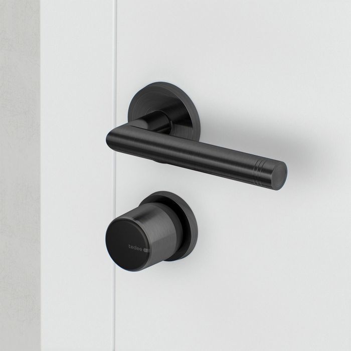 Zestaw inteligentny zamek Tedee Lock GO2 (aluminium) grafitowy z czarnym przyciskiem + wkładka Gerda SLR 30-61/37-68 mm (Typ D)
