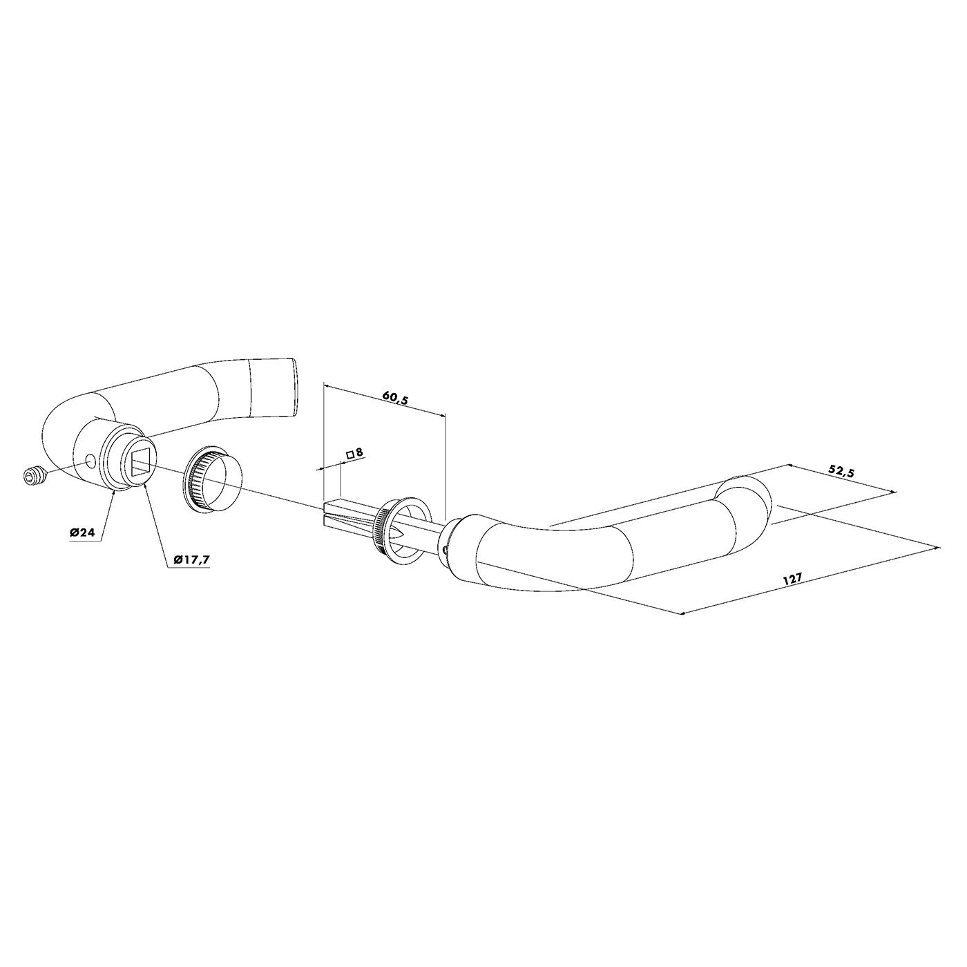 Klamka aluminiowa do drzwi i furtki Locinox, typu Hybrid - trzpień 8 mm, czarna