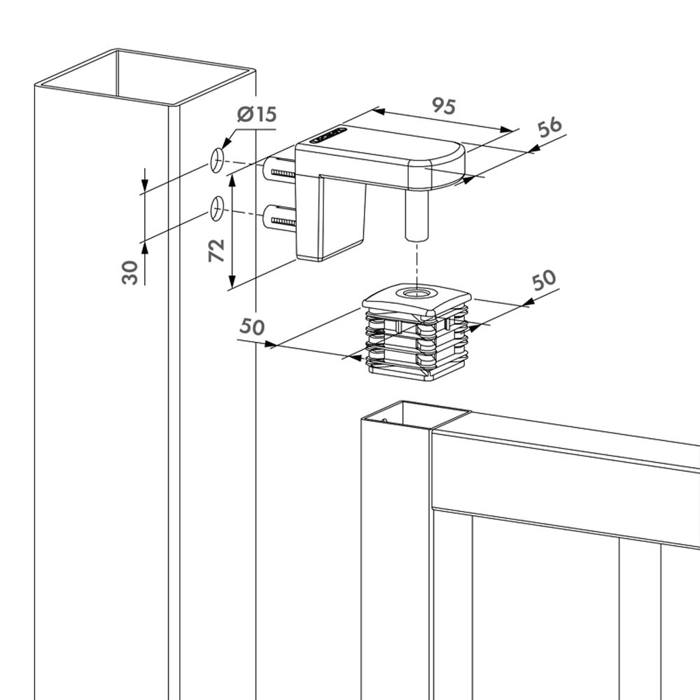 Kompaktowy dwukierunkowy zawias 90° Nosehinge Locinox – do ram 50 mm