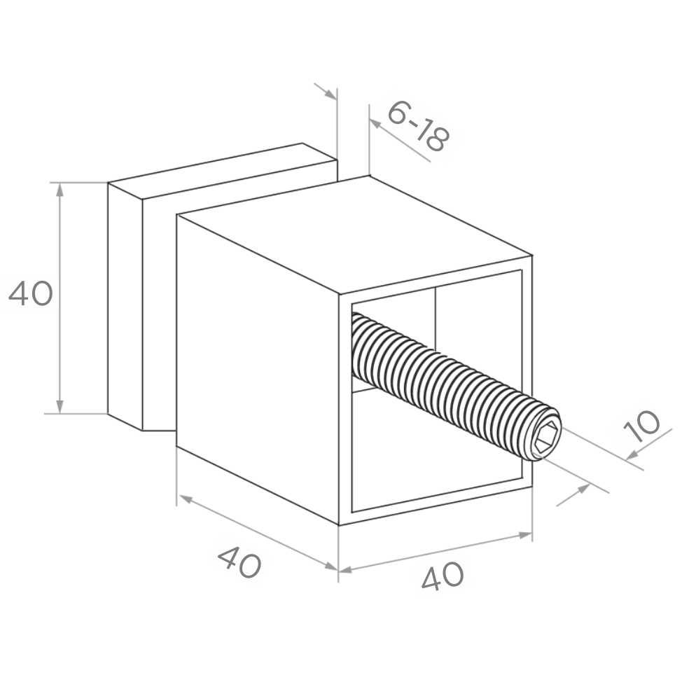 Uchwyt punktowy rotula do szkła 8-17,52mm punktowy, podstawa 40x40 mm, M10, stal nierdzewna, satyna