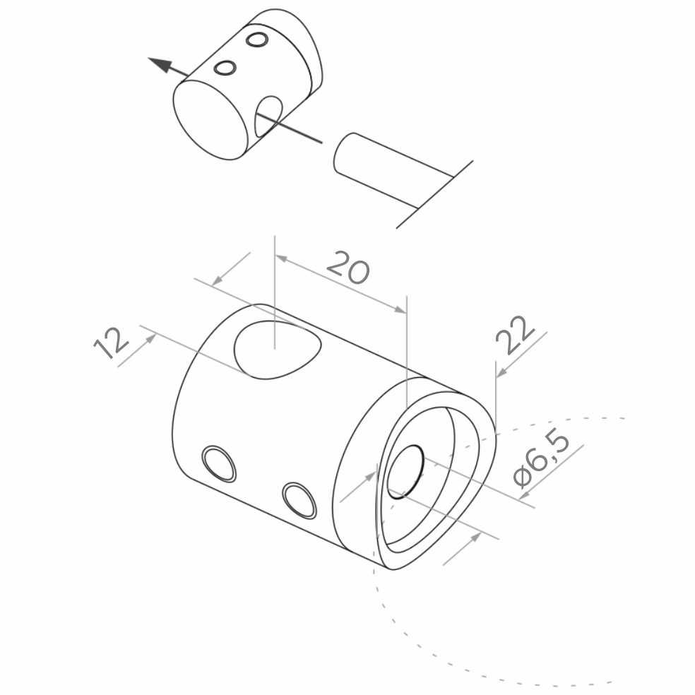 Uchwyt przelotowy pręta fi 12 mm – mocowany do rury 42,4 mm, satyna
