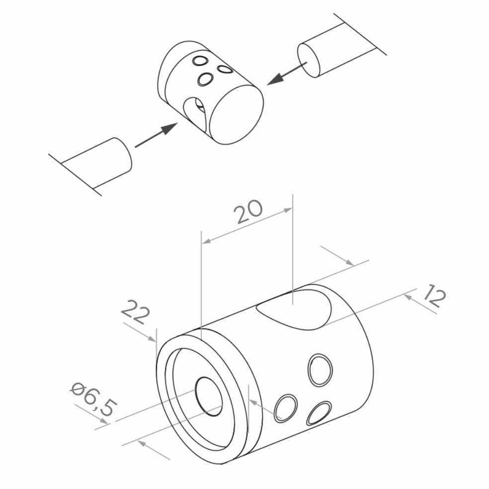 Uchwyt przelotowy łączący pręty fi 12 mm – mocowany do rury 42,4 mm, satyna