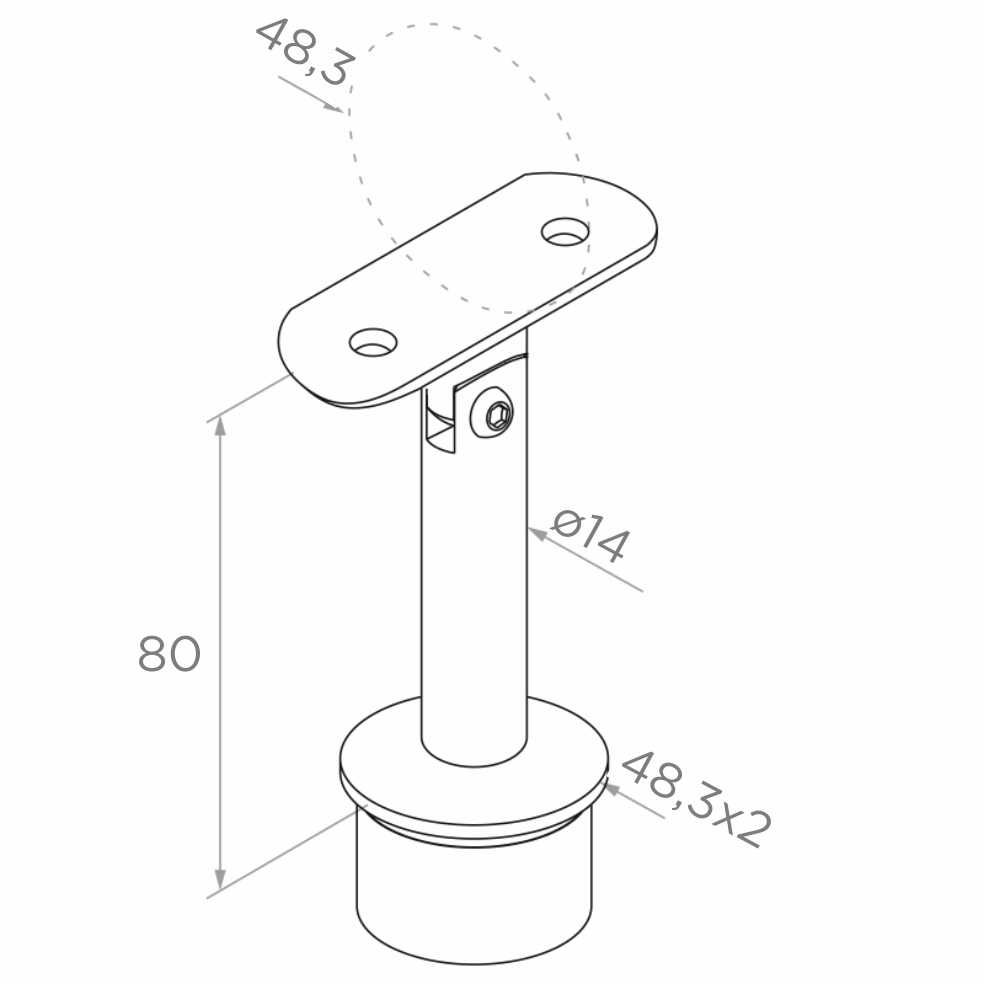Przegubowa podpora poręczy balustrady48,3 mm, do wklejenia, H80 mm,stal nierdzewna, satyna