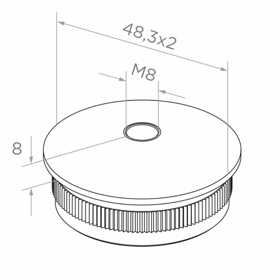 Zaślepka poręczy fi 48,3 mm, wypukła, wbijana, H8 mm, M8, stal nierdzewna, satyna