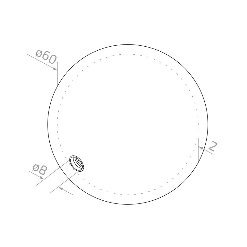 Kula wkręcana ze stali nierdzewnej fi 60 mm, gwint M8, pusta, satyna
