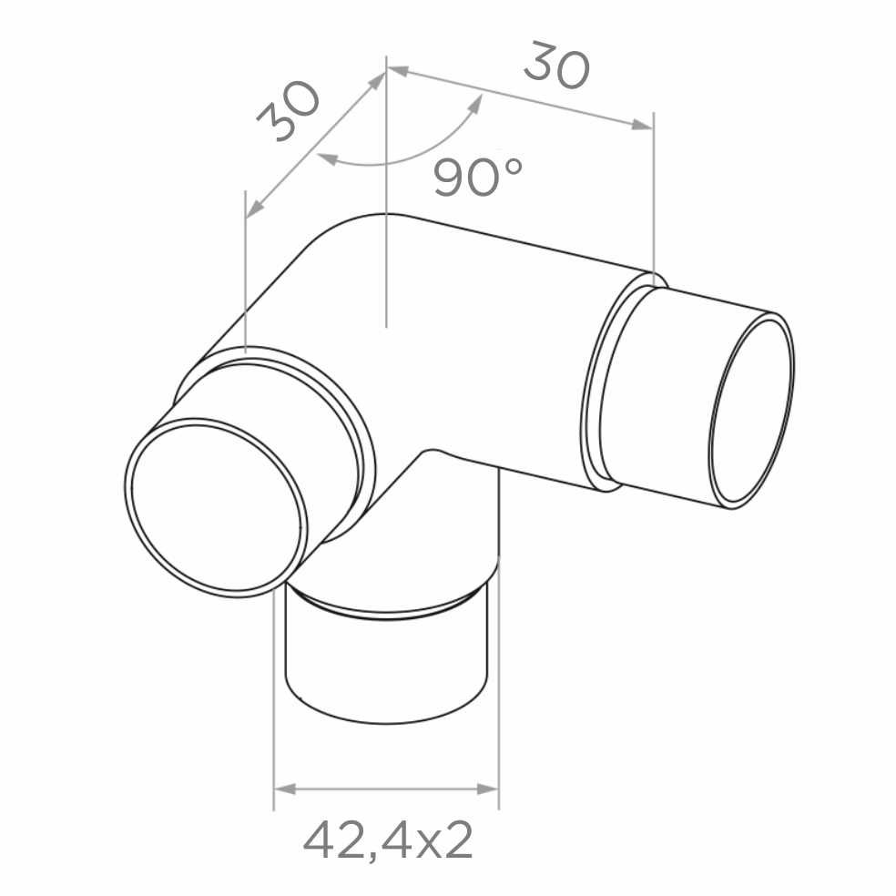 Łącznik balustrady do wklejenia, trójnik narożny H30 x 42 x 2 mm, satyna