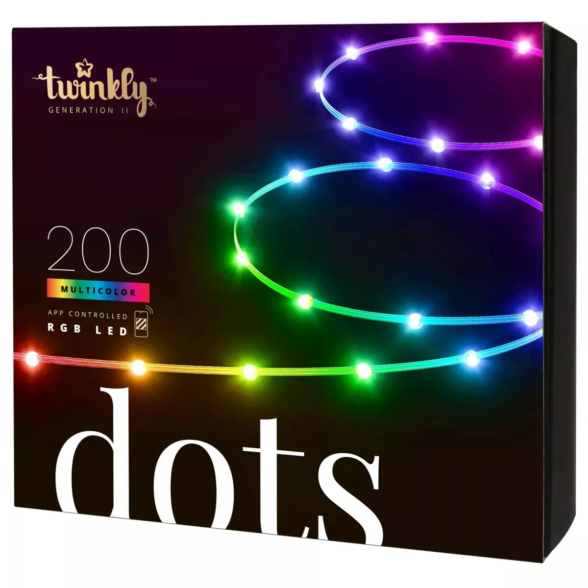 Inteligentne oświetlenie Twinkly Dots - 200 RGB LED Lights String, Black Wire, Plug Type C