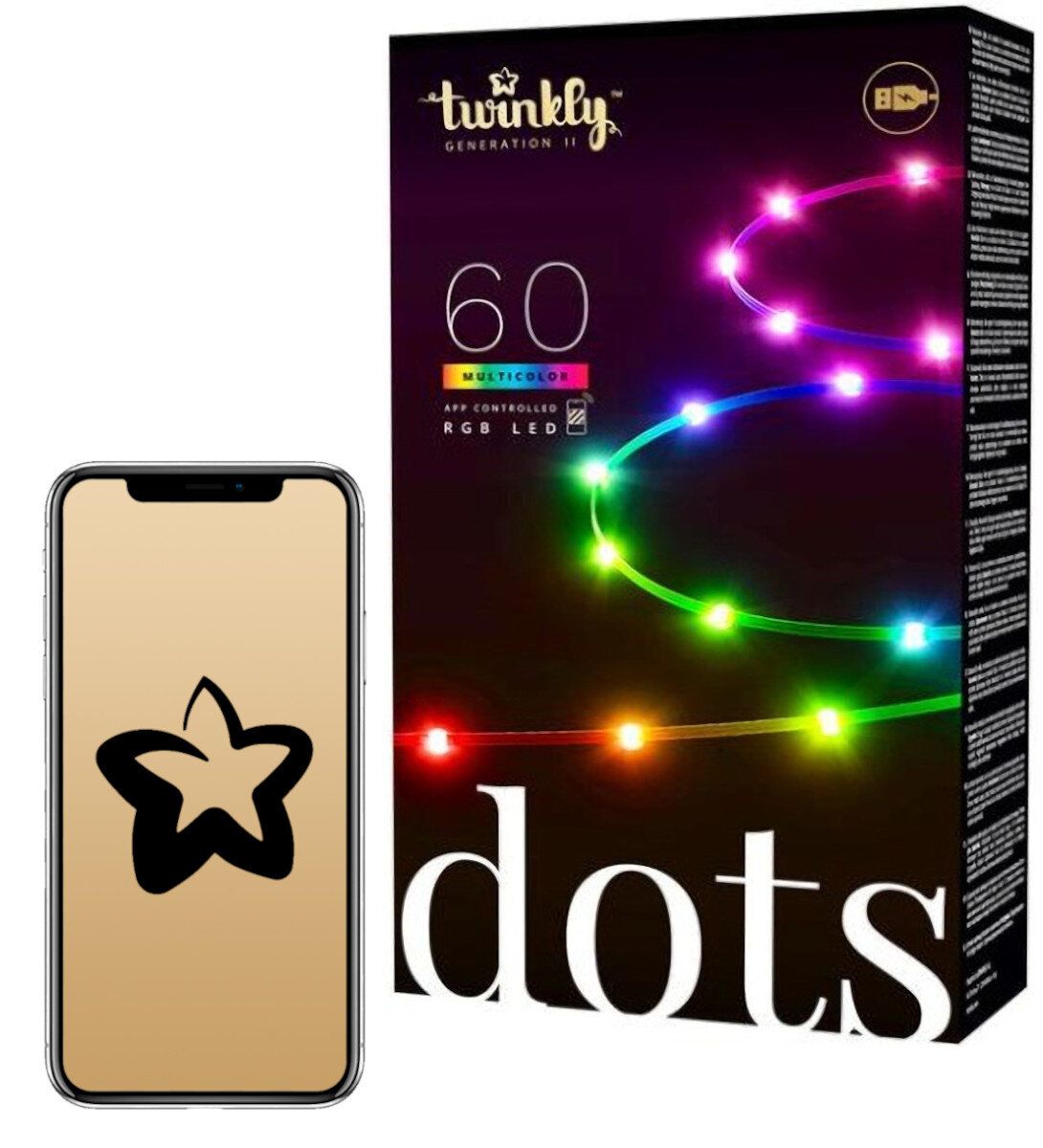 Inteligentne oświetlenie Twinkly Dots - 60 RGB LED Lights String, Black Wire, USB-A Inteligentne oświetlenie Twinkly Dots - 60 RGB LED Lights String, Black Wire, USB-A