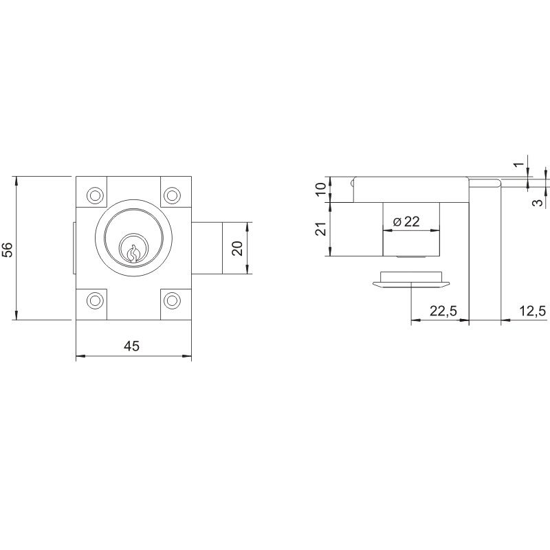 Zamek meblowy ZMB1 niklowany, blister LOB