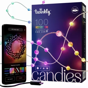Lampki łańcuchowe - perełki Twinkly Strings USB - 100 Pearl-shaped RGB LEDs, Clear Wire, USB-C
