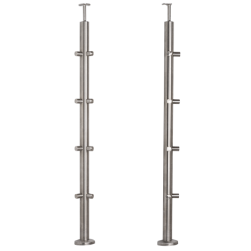 Słupek balustradowy narożny ze stali nierdzewnej – fi 42,4/ H1060/ 1102, 4 mm/ 2x4 uchwyty, szlifowany