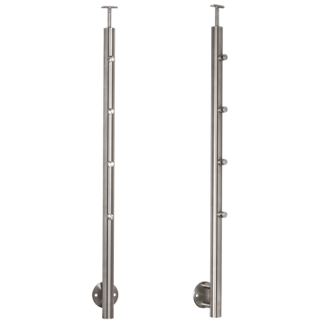 Słupek balustradowy przelotowy ze stali nierdzewnej fi42.4x1130 mm, mocowanie boczne, 4 uchwyty na rurki fi12 mm, szlifowany Słupek balustradowy przelotowy ze stali nierdzewnej fi42.4x1130 mm, mocowanie boczne, 4 uchwyty na rurki fi12 mm, szlifowany