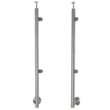 Słupek balustradowy prawy ze stali nierdzewnej Fi42,4/H1230 mm, 2 uchwyty, szlifowany